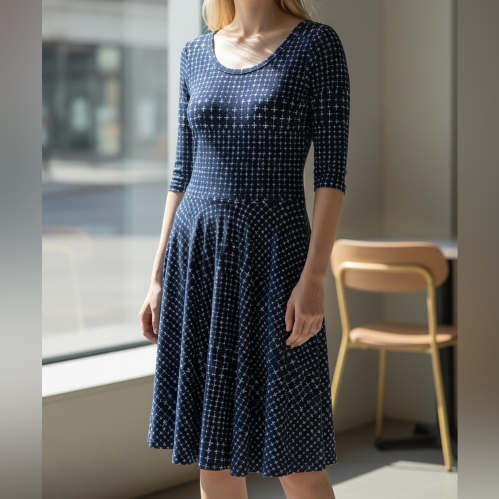 Lularoe Nicole Navy Blue Patterned Women's Dress